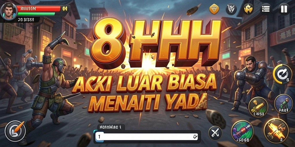 Screenshot utama 8HHH menampilkan aksi seru dalam permainan.