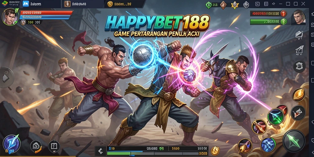 Screenshot menunjukkan karakter bertarung dengan gerakan spektakuler.