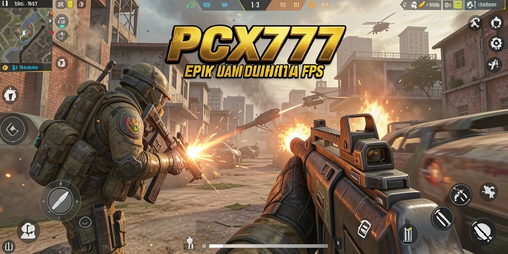 Screenshot PCX777 menampilkan aksi pertempuran FPS yang seru dan menegangkan.