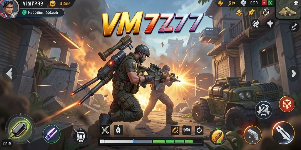 Tangkapan layar utama VM777 memperlihatkan aksi seru dalam gameplay yang menegangkan.